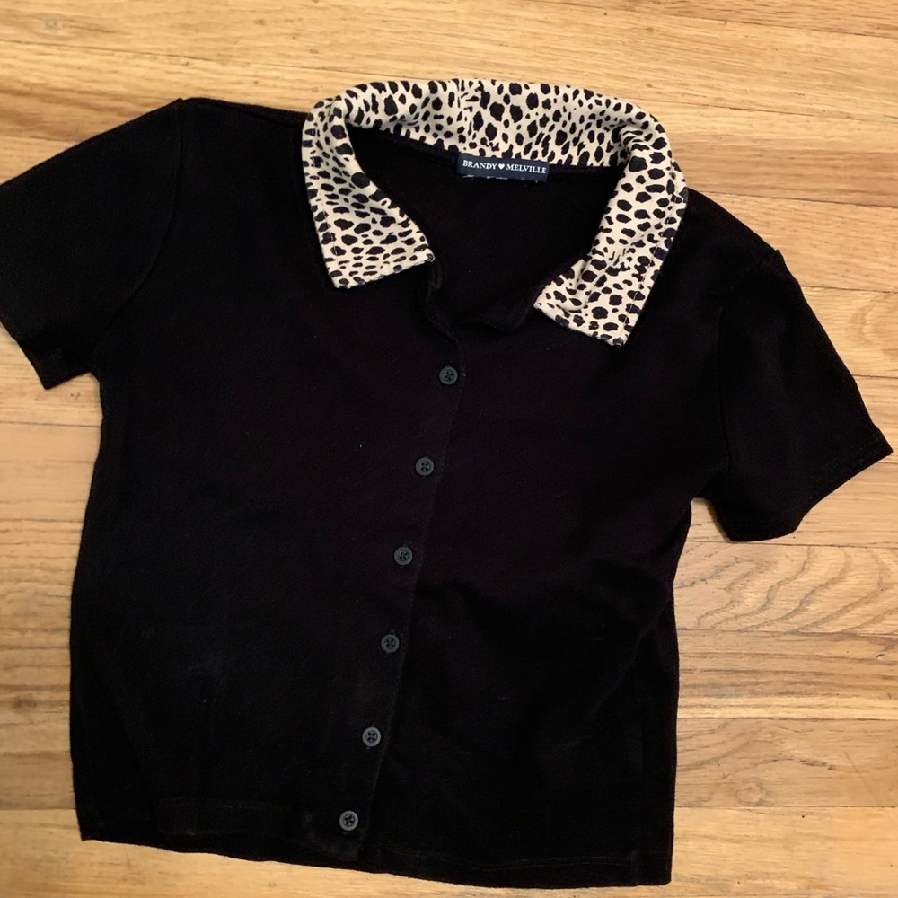 Brandy Melville Black and Leopard button up shirt